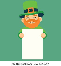  St. Patrick's Day illustration.Leprechaun. beer.Hand with phone