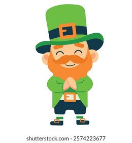  St. Patrick's Day illustration.Leprechaun. beer.Hand with phone