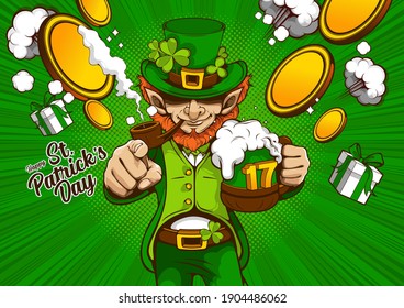 St. patrick's day invitation card. character design for banner or webside, illustration celebration party poster design on green background.