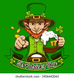 St. patrick's day invitation card. character design for banner or webside, illustration celebration party poster design on green background.