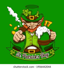 St. patrick's day invitation card. character design for banner or webside, illustration celebration party poster design on green background.