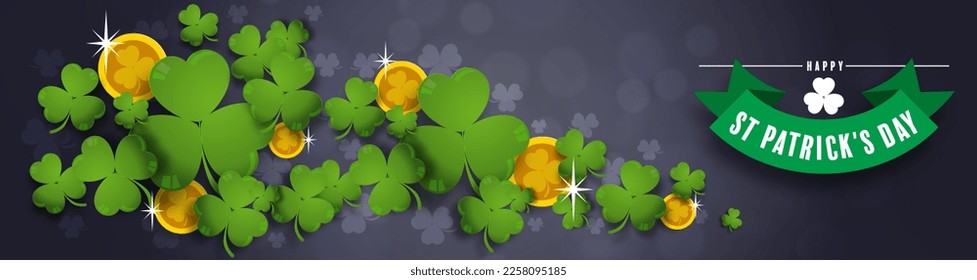 St. Patrick's Day invitation to a holiday, corporate holiday a leprechaun hat,shamrock, pot of gold coins,rainbow, background color. Vector illustration.