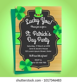 St. Patrick's Day Invitation with Shamrock and Hat Illustration