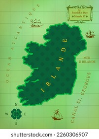 St. Patrick's Day Ireland map in flat style for print and design.Vector illustration.