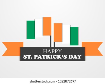 St. Patrick's Day. Irish flag on white background. Cut out of paper with shadows. Vector illustration