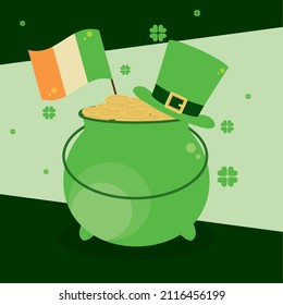 st patricks day irish flag cauldron and hat