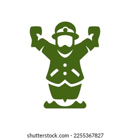 St Patrick's Day Irish gnome with beer glass silhouette feast cheers pub bar vintage icon vector flat illustration. Celtic leprechaun in traditional costume with alcohol beverage fairy tale mascot
