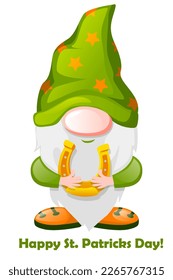 St Patricks Day Irish gnome holding horseshoe