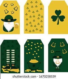 St. Patrick's Day Irish gnomes, Cartoon vector  illustration for cards. St patrick labels.