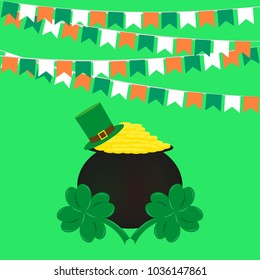 St. patricks day, Irish holiday flags pot of gold and clover