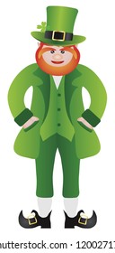 St Patricks Day Irish Leprechaun Standing with Hands in Pocket Illustration Isolated on White Background Vector