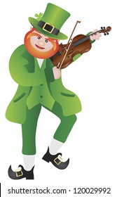 St Patricks Day Irish Leprechaun Fiddler Playing the Violin Illustration Isolated on White Background Vector