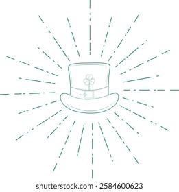 St. Patrick's Day Irish leprechaun hat with green lines shamrock line art flat design for celebrating Patrick's day