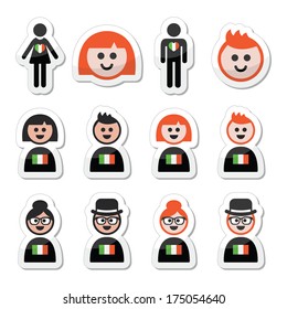 St Patricks Day, irish poeple with flags and ginger hair icon 