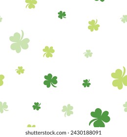 St Patrick's Day Irish three green leaf shamrock clover seamless pattern background	