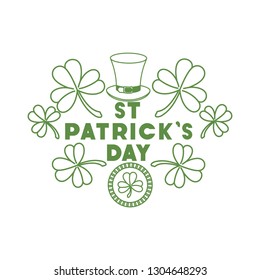 s.t. patrick`s day label with clover and elf hat icons