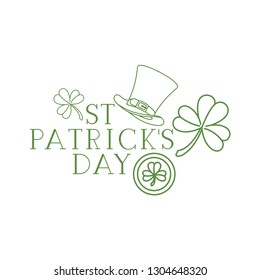 s.t. patrick`s day label with clover and elf hat icons
