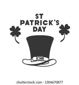 st patrick`s day label with clover and elf hat icons