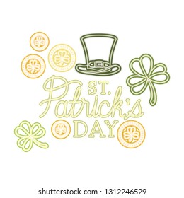 st. patricks day label with clover and elf hat icons