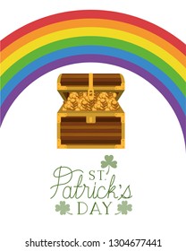 st patrick`s day label with coins and rainbow