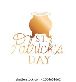 s.t. patrick`s day label with leprechaun cauldron
