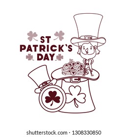 st patricks day label with leprechaun character