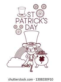 st patricks day label with leprechaun character