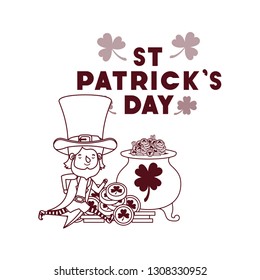 st patricks day label with leprechaun character