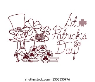 st patricks day label with leprechaun character