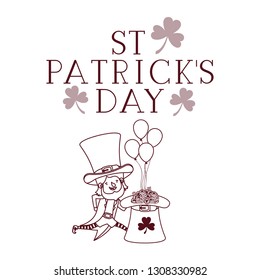 st patricks day label with leprechaun character