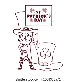 st patricks day label with leprechaun character