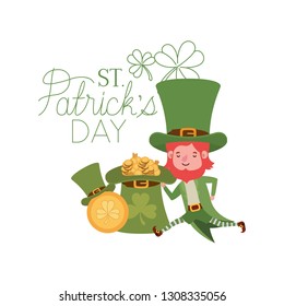 st patricks day label with leprechaun character
