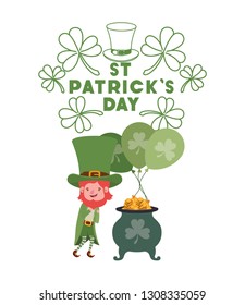 st patricks day label with leprechaun character