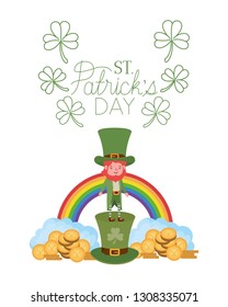 st patricks day label with leprechaun character