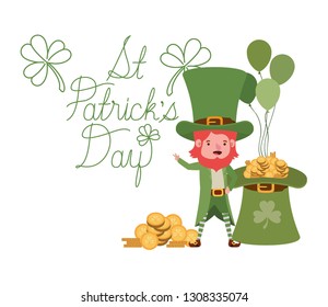 st patricks day label with leprechaun character