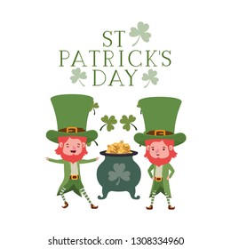 st patricks day label with leprechauns character