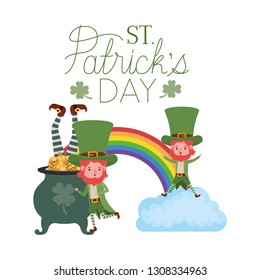 st patricks day label with leprechauns character