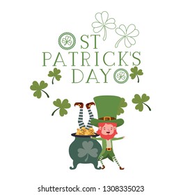 st patricks day label with leprechauns character