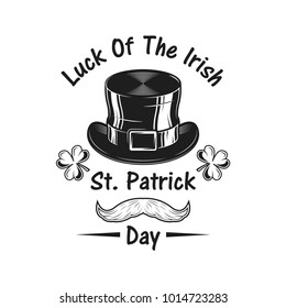 St. Patrick's Day label in monochrome style. Vector illustration on white background