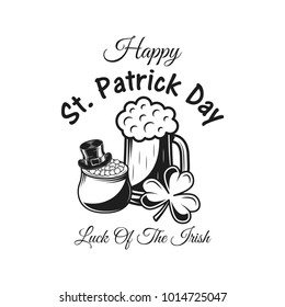 St. Patrick's Day label in monochrome style. Vector illustration on white background
