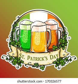 St. Patrick's Day label with ribbon banner and sample text.