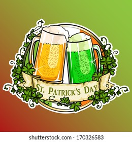St. Patrick's Day label with ribbon banner and sample text.