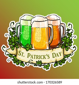 St. Patrick's Day label with ribbon banner and sample text.