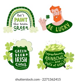 St Patrick's day labels. Set of stickers with lettering for St Patrick Day. Hand drawn vector illustration