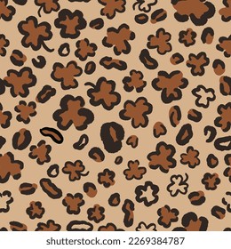 St. Patricks Day leopard seamless pattern made of shamrock or clover leaves. Trendy animal print. Spotted cheetah fur. Vector background for fabric, textile, wallpaper, wrapping paper, etc.