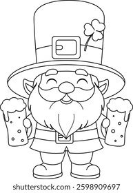 St Patrick's Day leprechaun with beer coloring page for kids