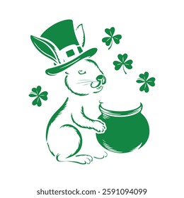 St. Patrick's Day  Lucky Leprechaun Bunny Vector Graphic Hat with a Buckle Detail