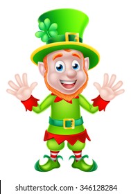 St Patricks Day leprechaun cartoon character waving