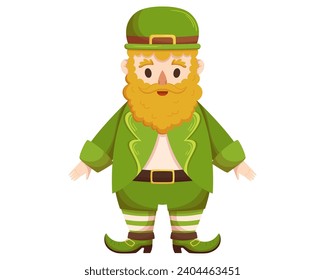 Caracter de San Patricio Leprechaun con barba roja con sombrero verde y traje o traje