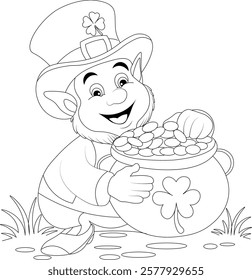 St. Patricks Day Leprechaun Coloring line art design